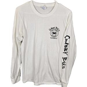 Crabby Bills Long Sleeve White Tshirt DONT WORRY BE CRABBY Mens Small Skater